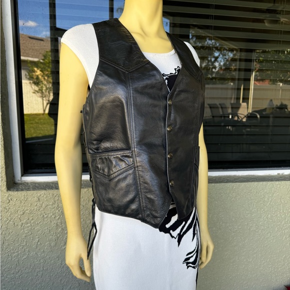 Vintage Hecho En Mexico Genuine Leather Lace Side Vest - Picture 8 of 10